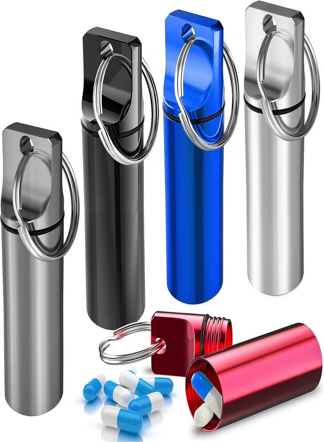 TOPPROSPER Keychain Pill Holder (5 Pack), Aluminum Waterproof Portable Small Travel Medicine Bottle Case Box Container for Purse, Mini Metal Capsule/Tablet Keeper Pocket Organizer for Men & Women - Image 1